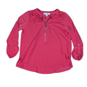 Michael Kors Women's medium coral pink gold 3/4 zipper blouse cuffed sleeve
